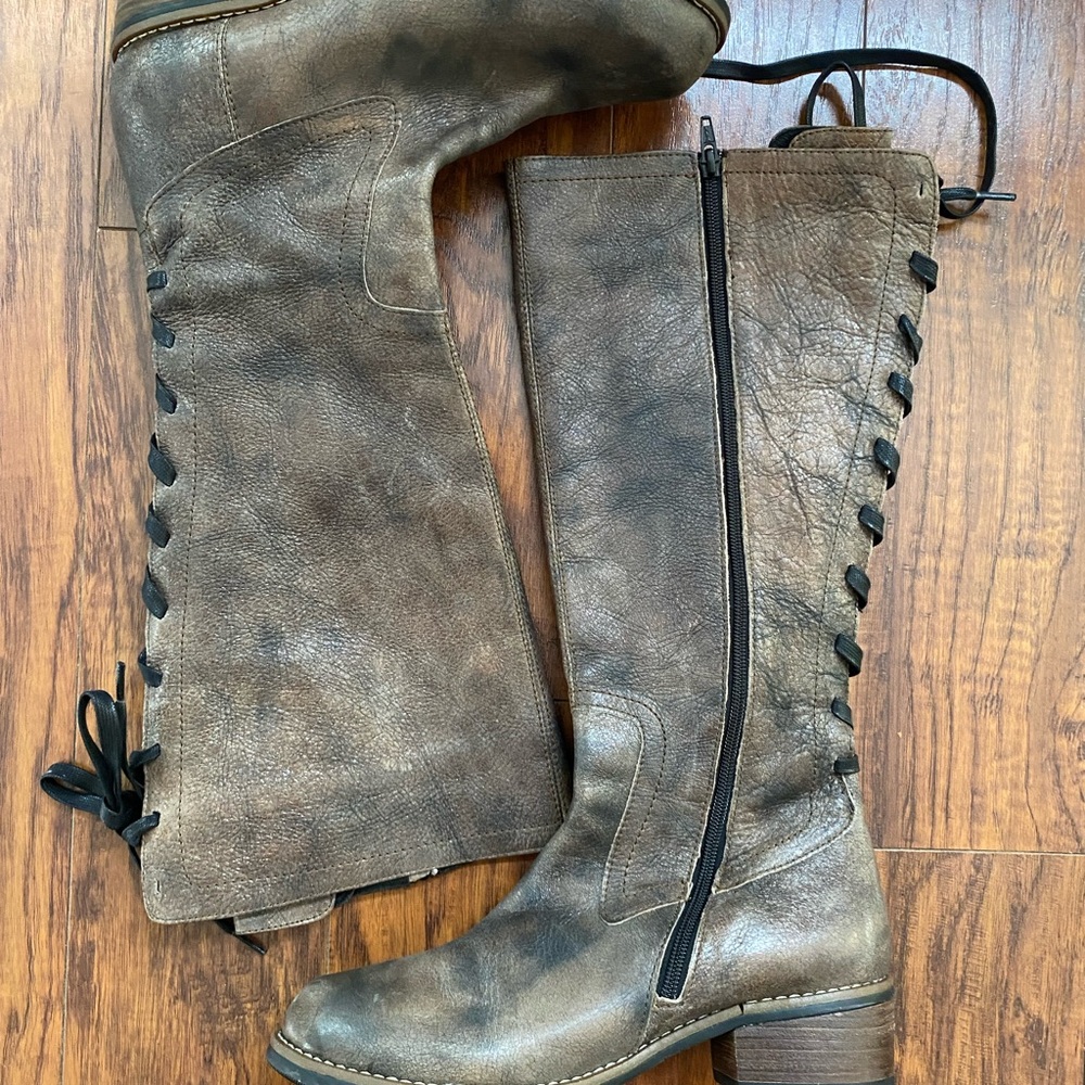 Lace up leather boots vintage grey Wolky's size 41 eu zipper side preowned - Picture 2 of 11